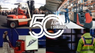 Collage mit vier Bildern, die Stapler und Menschen zeigen