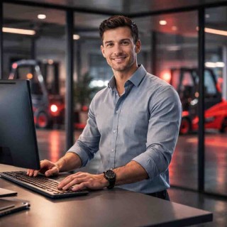 lächelnder Mann bei der Arbeit